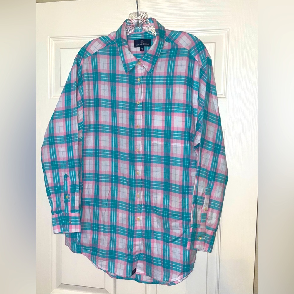 Lauren James Boyfriend Flannel Shirt Pink and Blue Size XL